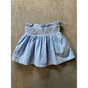 Cecil and Lou Girls Blue Corduroy Smocked Floral Paperbag Skirt 4T